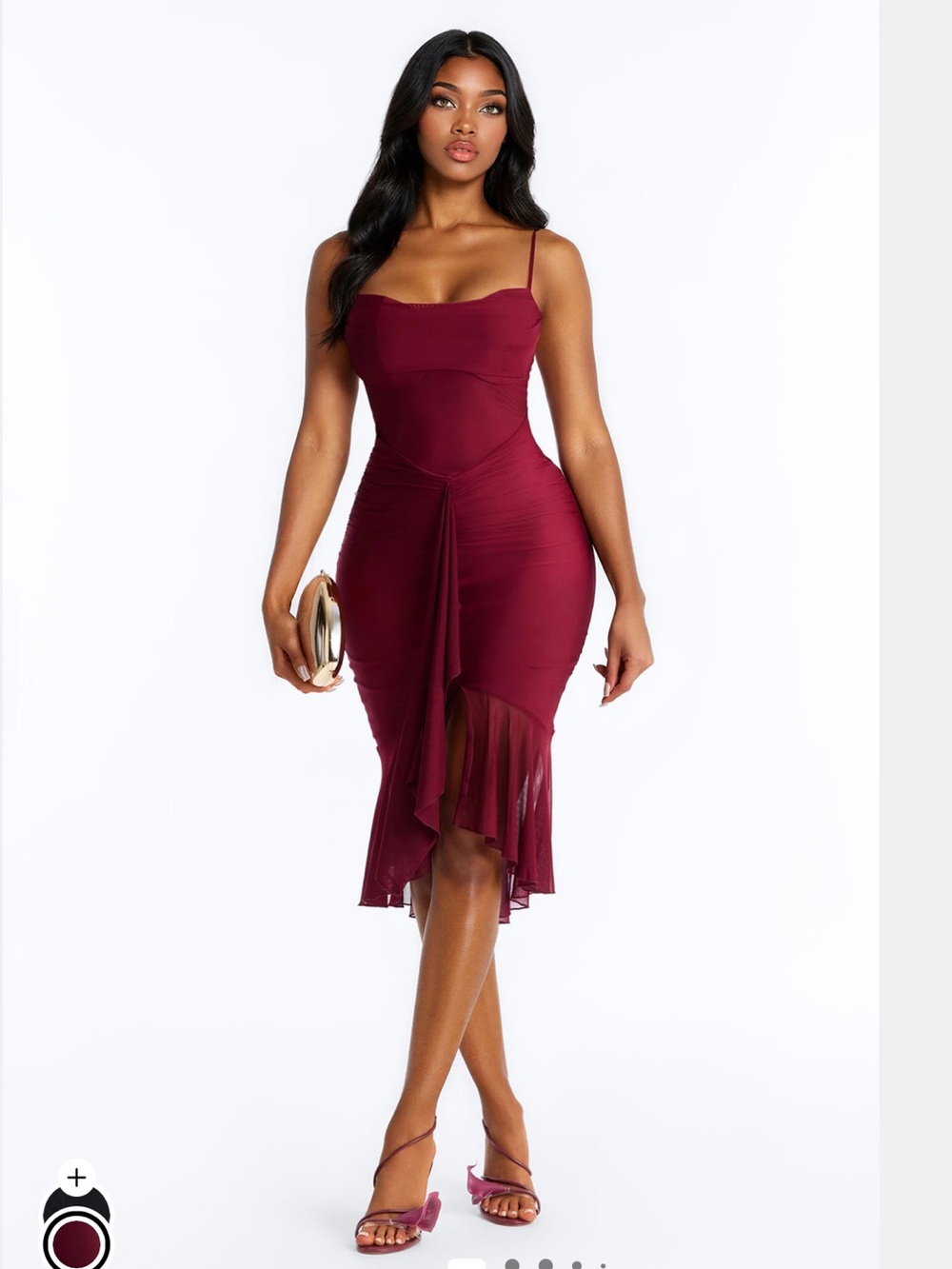 Fashion Nova Wine Ruched Mesh Midi Dress BNWT xs